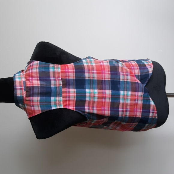 Aeropostale sheer madras plaid sleeveless blouse with flutter cross back… - Picture 4 of 6